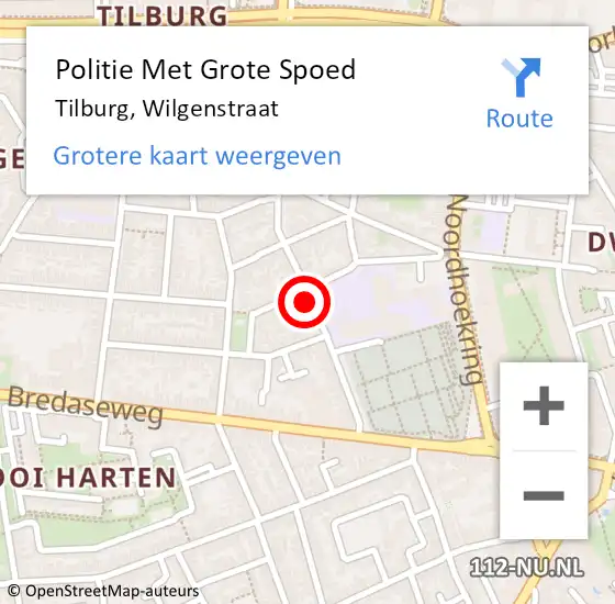 Locatie op kaart van de 112 melding: Politie Met Grote Spoed Naar Tilburg, Wilgenstraat op 24 maart 2023 16:24