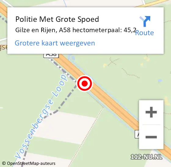 Locatie op kaart van de 112 melding: Politie Met Grote Spoed Naar Gilze en Rijen, A58 hectometerpaal: 45,2 op 24 maart 2023 16:37