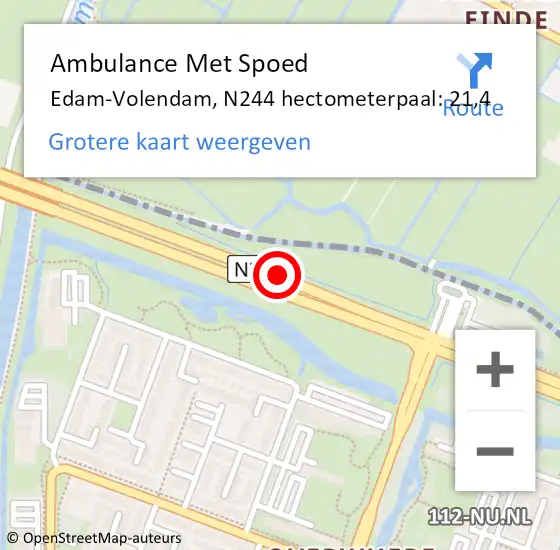 Locatie op kaart van de 112 melding: Ambulance Met Spoed Naar Edam-Volendam, N244 hectometerpaal: 21,4 op 24 maart 2023 16:47