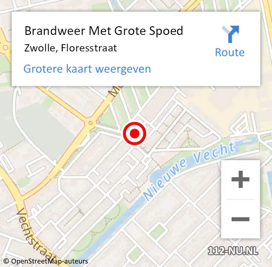 Locatie op kaart van de 112 melding: Brandweer Met Grote Spoed Naar Zwolle, Floresstraat op 24 maart 2023 16:52