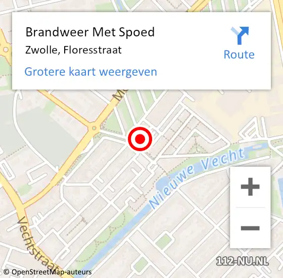 Locatie op kaart van de 112 melding: Brandweer Met Spoed Naar Zwolle, Floresstraat op 24 maart 2023 16:54