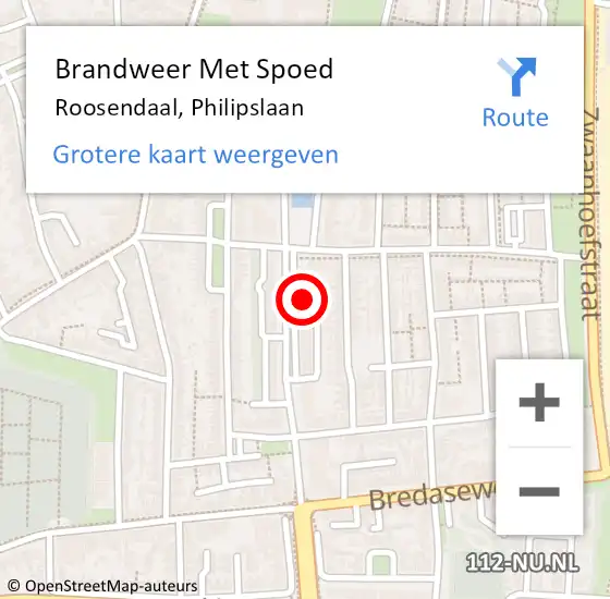 Locatie op kaart van de 112 melding: Brandweer Met Spoed Naar Roosendaal, Philipslaan op 24 maart 2023 17:02