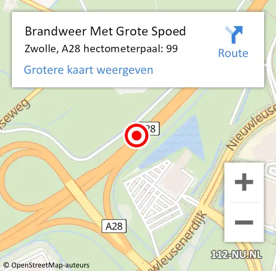 Locatie op kaart van de 112 melding: Brandweer Met Grote Spoed Naar Zwolle, A28 hectometerpaal: 99 op 24 maart 2023 17:22