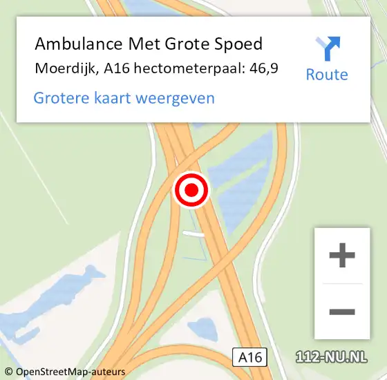 Locatie op kaart van de 112 melding: Ambulance Met Grote Spoed Naar Moerdijk, A16 hectometerpaal: 46,9 op 24 maart 2023 17:30