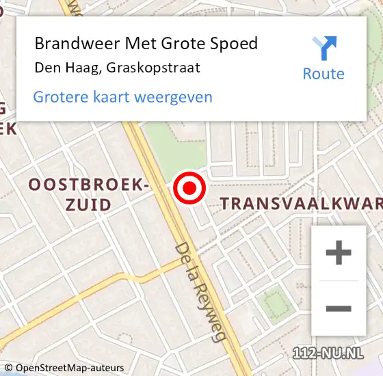 Locatie op kaart van de 112 melding: Brandweer Met Grote Spoed Naar Den Haag, Graskopstraat op 24 maart 2023 17:42