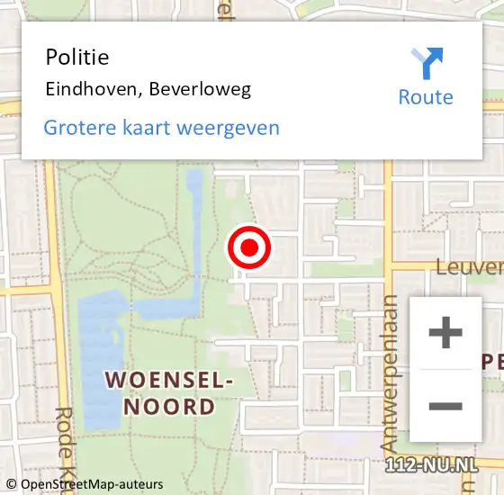 Locatie op kaart van de 112 melding: Politie Eindhoven, Beverloweg op 24 maart 2023 17:54