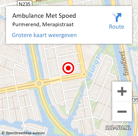 Locatie op kaart van de 112 melding: Ambulance Met Spoed Naar Purmerend, Merapistraat op 24 maart 2023 18:01