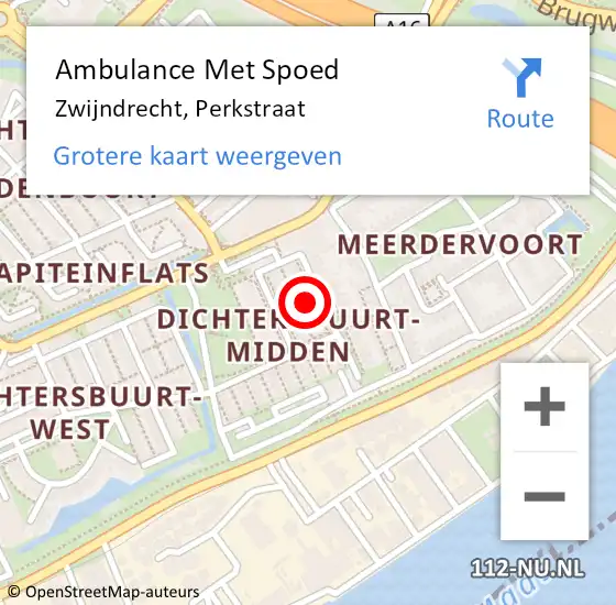 Locatie op kaart van de 112 melding: Ambulance Met Spoed Naar Zwijndrecht, Perkstraat op 24 maart 2023 18:34