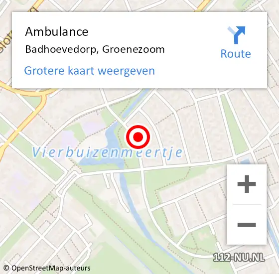 Locatie op kaart van de 112 melding: Ambulance Badhoevedorp, Groenezoom op 24 maart 2023 19:29