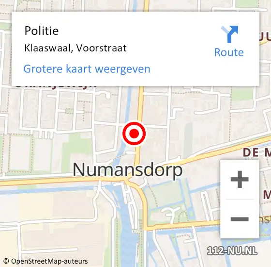 Locatie op kaart van de 112 melding: Politie Klaaswaal, Voorstraat op 24 maart 2023 19:38