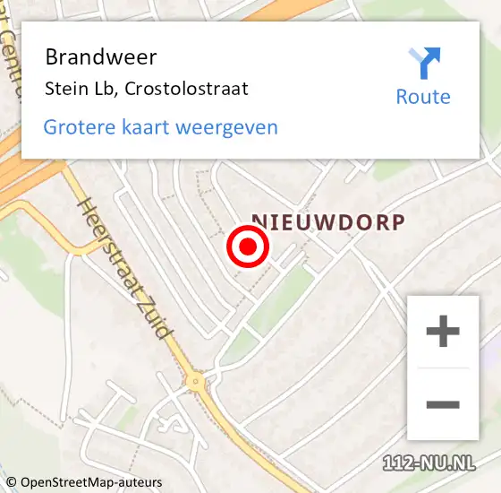 Locatie op kaart van de 112 melding: Brandweer Stein Lb, Crostolostraat op 20 augustus 2014 04:41