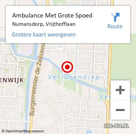 Locatie op kaart van de 112 melding: Ambulance Met Grote Spoed Naar Numansdorp, Vrijthofflaan op 24 maart 2023 20:18