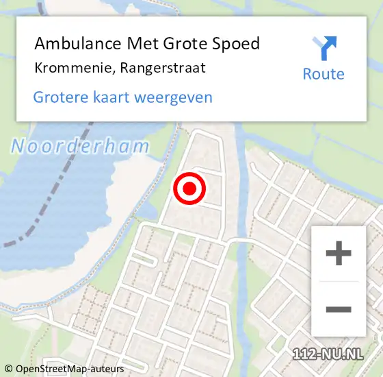 Locatie op kaart van de 112 melding: Ambulance Met Grote Spoed Naar Krommenie, Rangerstraat op 24 maart 2023 20:57