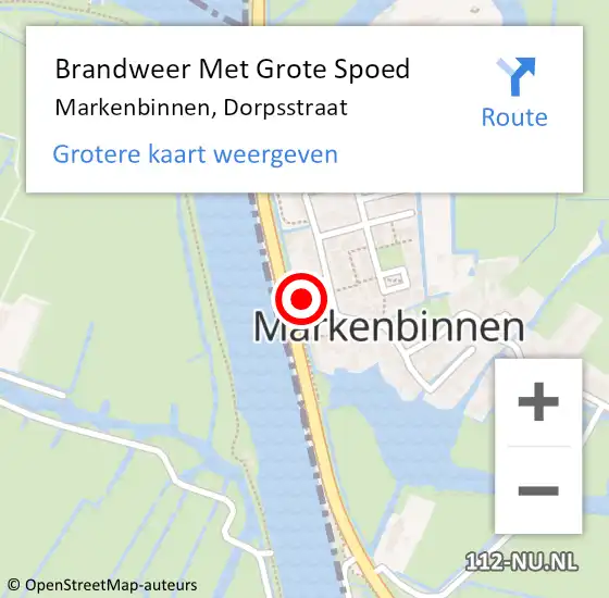 Locatie op kaart van de 112 melding: Brandweer Met Grote Spoed Naar Markenbinnen, Dorpsstraat op 20 augustus 2014 05:27