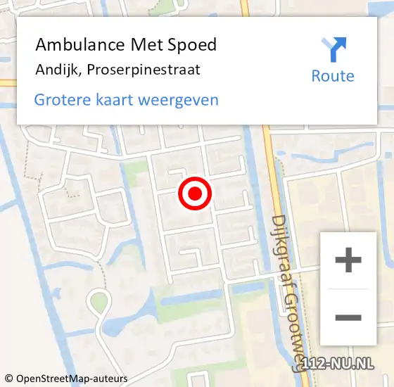 Locatie op kaart van de 112 melding: Ambulance Met Spoed Naar Andijk, Proserpinestraat op 24 maart 2023 22:58