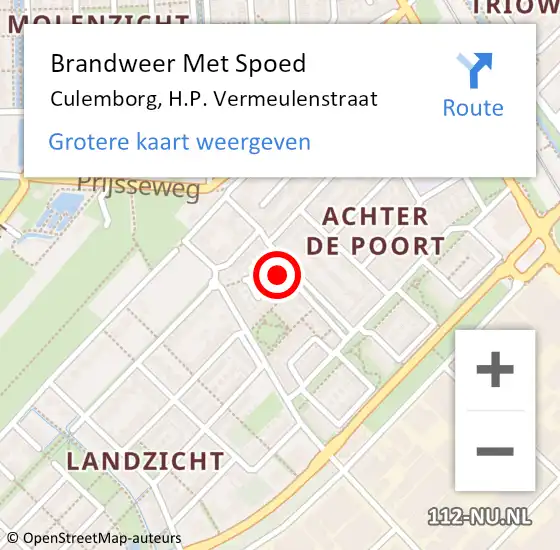Locatie op kaart van de 112 melding: Brandweer Met Spoed Naar Culemborg, H.P. Vermeulenstraat op 24 maart 2023 23:19