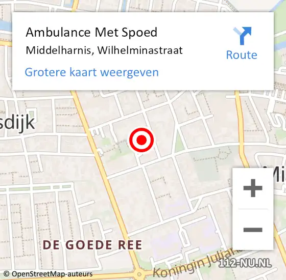 Locatie op kaart van de 112 melding: Ambulance Met Spoed Naar Middelharnis, Wilhelminastraat op 25 maart 2023 00:31