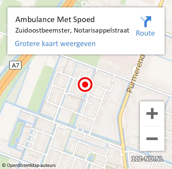 Locatie op kaart van de 112 melding: Ambulance Met Spoed Naar Zuidoostbeemster, Notarisappelstraat op 25 maart 2023 00:41