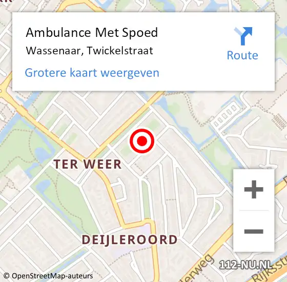 Locatie op kaart van de 112 melding: Ambulance Met Spoed Naar Wassenaar, Twickelstraat op 25 maart 2023 01:04