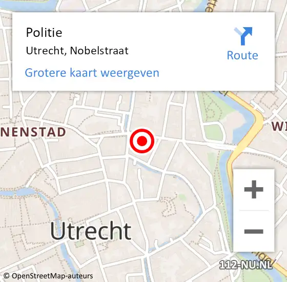 Locatie op kaart van de 112 melding: Politie Utrecht, Nobelstraat op 25 maart 2023 01:06