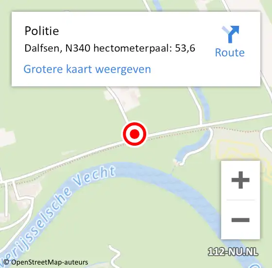 Locatie op kaart van de 112 melding: Politie Dalfsen, N340 hectometerpaal: 53,6 op 25 maart 2023 01:43