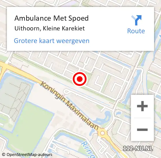 Locatie op kaart van de 112 melding: Ambulance Met Spoed Naar Uithoorn, Kleine Karekiet op 25 maart 2023 02:53