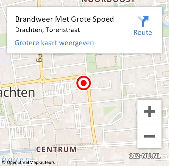 Locatie op kaart van de 112 melding: Brandweer Met Grote Spoed Naar Drachten, Torenstraat op 25 maart 2023 03:23