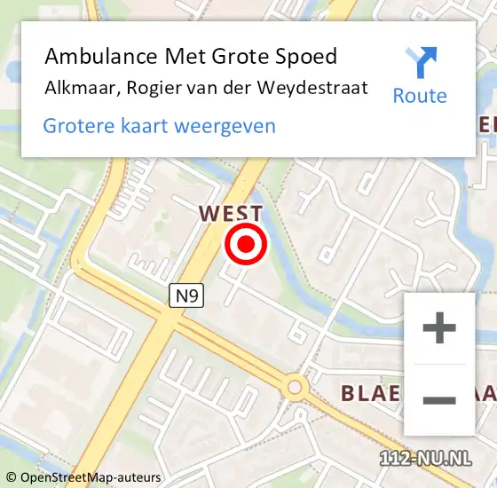 Locatie op kaart van de 112 melding: Ambulance Met Grote Spoed Naar Alkmaar, Rogier van der Weydestraat op 25 maart 2023 06:06