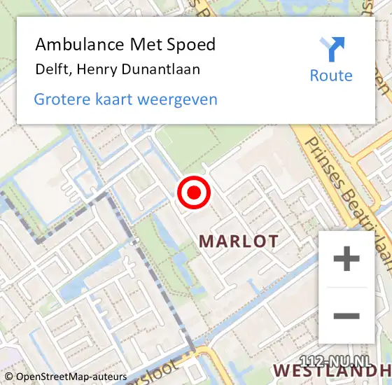 Locatie op kaart van de 112 melding: Ambulance Met Spoed Naar Delft, Henry Dunantlaan op 25 maart 2023 07:24