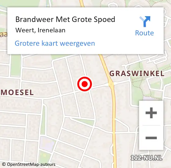 Locatie op kaart van de 112 melding: Brandweer Met Grote Spoed Naar Weert, Irenelaan op 25 maart 2023 08:01