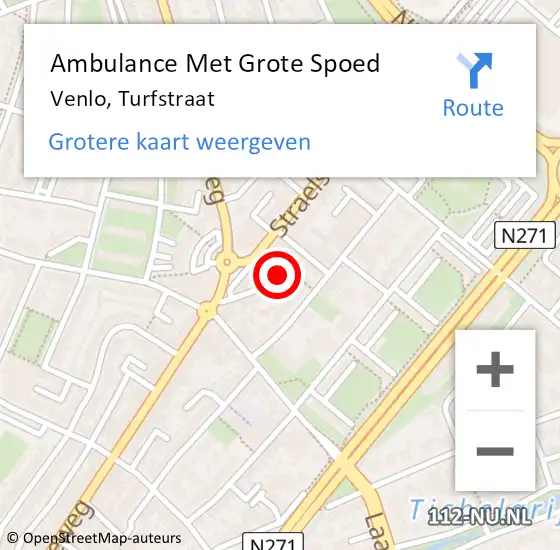 Locatie op kaart van de 112 melding: Ambulance Met Grote Spoed Naar Venlo, Turfstraat op 25 maart 2023 08:05