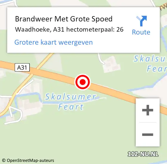 Locatie op kaart van de 112 melding: Brandweer Met Grote Spoed Naar Waadhoeke, A31 hectometerpaal: 26 op 25 maart 2023 08:19