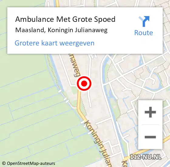 Locatie op kaart van de 112 melding: Ambulance Met Grote Spoed Naar Maasland, Koningin Julianaweg op 25 maart 2023 09:21