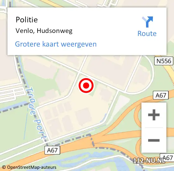 Locatie op kaart van de 112 melding: Politie Venlo, Hudsonweg op 25 maart 2023 09:49