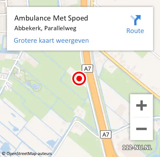 Locatie op kaart van de 112 melding: Ambulance Met Spoed Naar Abbekerk, Parallelweg op 25 maart 2023 11:04