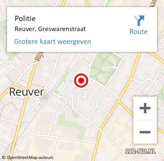 Locatie op kaart van de 112 melding: Politie Reuver, Greswarenstraat op 25 maart 2023 11:07