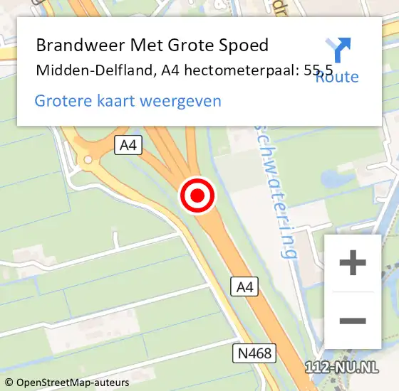 Locatie op kaart van de 112 melding: Brandweer Met Grote Spoed Naar Midden-Delfland, A4 hectometerpaal: 55,5 op 25 maart 2023 11:30