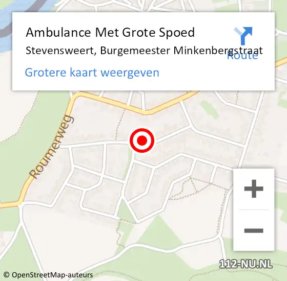 Locatie op kaart van de 112 melding: Ambulance Met Grote Spoed Naar Stevensweert, Burgemeester Minkenbergstraat op 25 maart 2023 12:06