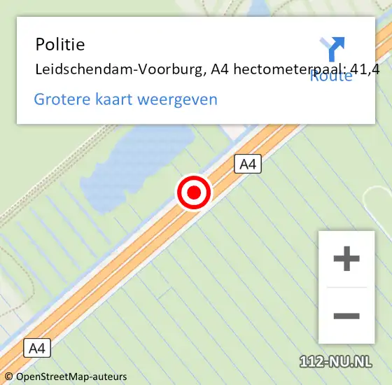 Locatie op kaart van de 112 melding: Politie Leidschendam-Voorburg, A4 hectometerpaal: 41,4 op 25 maart 2023 12:26