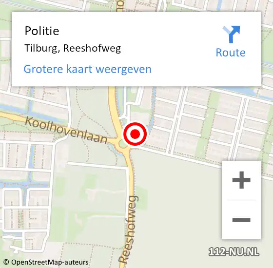 Locatie op kaart van de 112 melding: Politie Tilburg, Reeshofweg op 25 maart 2023 13:34