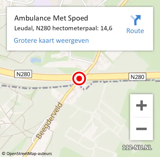 Locatie op kaart van de 112 melding: Ambulance Met Spoed Naar Leudal, N280 hectometerpaal: 14,6 op 25 maart 2023 13:42