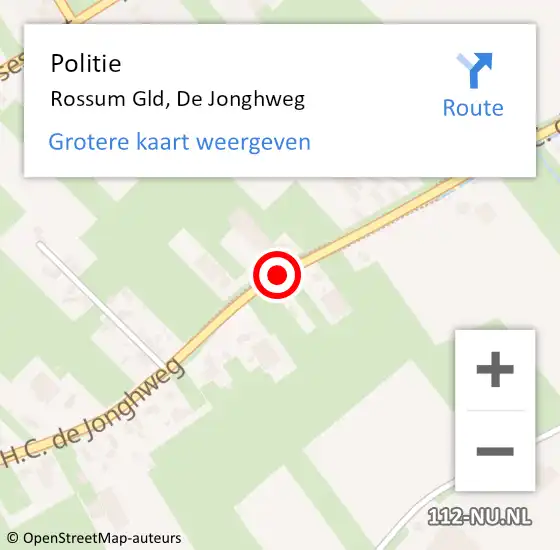 Locatie op kaart van de 112 melding: Politie Rossum Gld, De Jonghweg op 20 augustus 2014 08:04