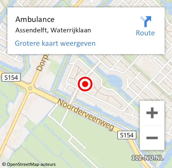 Locatie op kaart van de 112 melding: Ambulance Assendelft, Waterrijklaan op 25 maart 2023 14:30