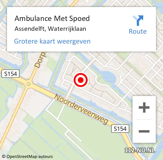 Locatie op kaart van de 112 melding: Ambulance Met Spoed Naar Assendelft, Waterrijklaan op 25 maart 2023 14:30