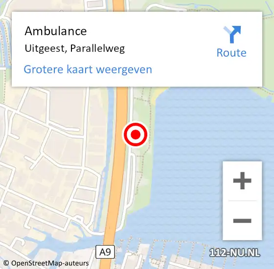 Locatie op kaart van de 112 melding: Ambulance Uitgeest, Parallelweg op 25 maart 2023 14:43