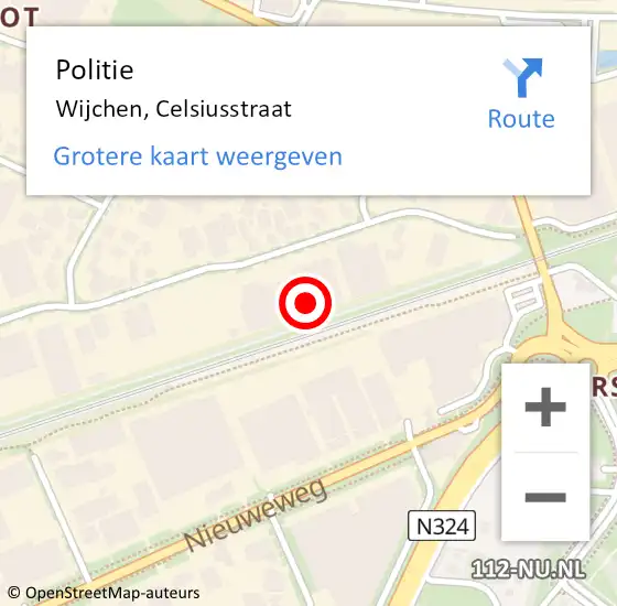 Locatie op kaart van de 112 melding: Politie Wijchen, Celsiusstraat op 25 maart 2023 14:46