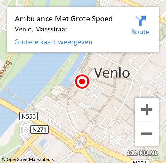 Locatie op kaart van de 112 melding: Ambulance Met Grote Spoed Naar Venlo, Maasstraat op 25 maart 2023 14:49