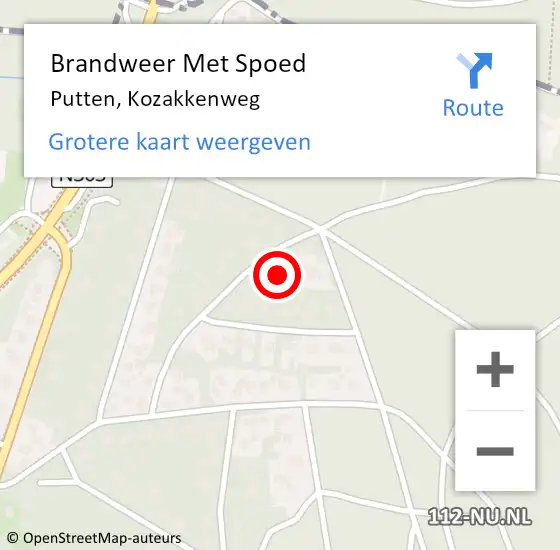 Locatie op kaart van de 112 melding: Brandweer Met Spoed Naar Putten, Kozakkenweg op 25 maart 2023 15:06