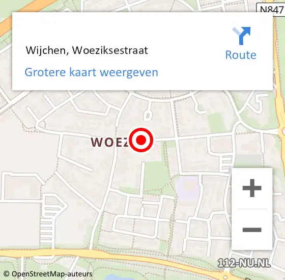 Locatie op kaart van de 112 melding:  Wijchen, Woeziksestraat op 25 maart 2023 15:18