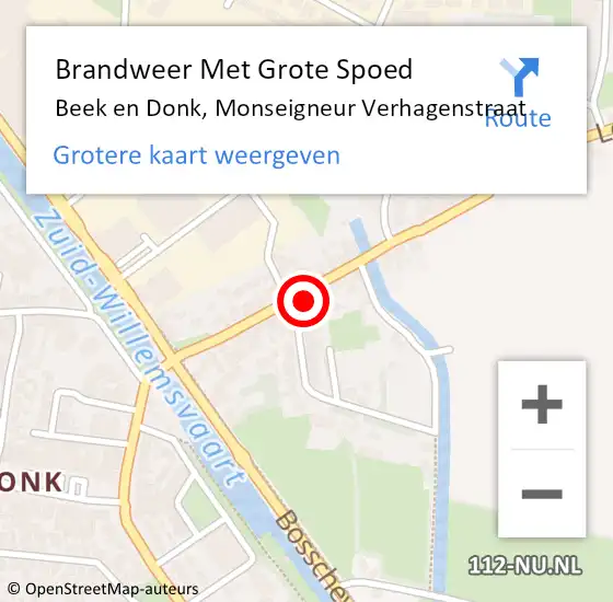 Locatie op kaart van de 112 melding: Brandweer Met Grote Spoed Naar Beek en Donk, Monseigneur Verhagenstraat op 25 maart 2023 15:43